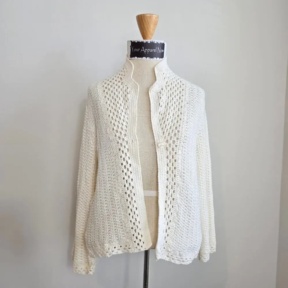 Ann Taylor Ivory Lace Crochet Sweater Cardigan Sz MP (710) - Picture 2 of 14